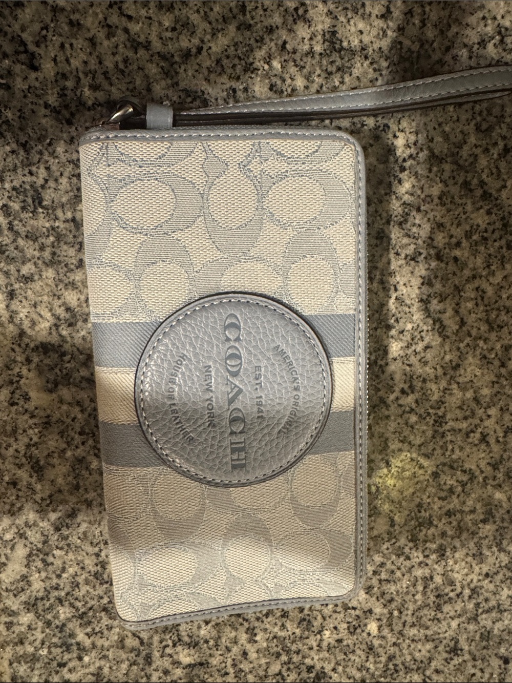 Coach baby blue  Signature Canvas Wristlet with Striped Detail